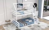 Twin over Full House Bunk Bed with Built-in Ladder,White WF287558AAK