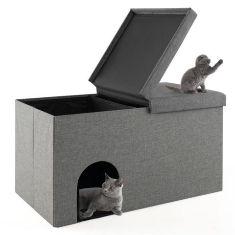 ZUN Gray Cat Litter Box Enclosure,Entrance Shoe Stool with Urine Proof Litter Mat 87782432