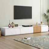 ON-TREND TV Stand with Faux Marble and Walnut Wood Grain Finish for TVs up to 88'', Modern WF320812AAK