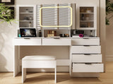 Large Vanity Table Set with LED Lighted Mirror, Vanity Desk with Charging Station, Makeup Table with 50383291