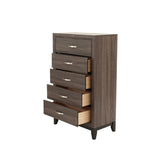 ZUN Bedroom Furniture Rustic Grey Oak Simple 1pc Tall Chest 5-Drawers Storage Solidwood Chest B011P250826