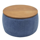 Round Storage Ottoman, 2 in 1 Function, Work as End table and Ottoman, Navy W48735176