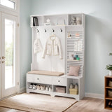 Multi-purpose Hallway Hall Tree with Removable Linen Cushioned Entryway Bench, Coat Rack, Storage W757P196820