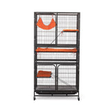 ZUN 4-Story Pet Cage, Bunny Hutch with Ladder, Lockable Wheels and Removable Tray, Black and Orange W2181P153020