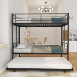 ZUN Twin Over Twin Metal Bunk Bed Frame with Trundle（Upgrade reinforcement version） 42508820