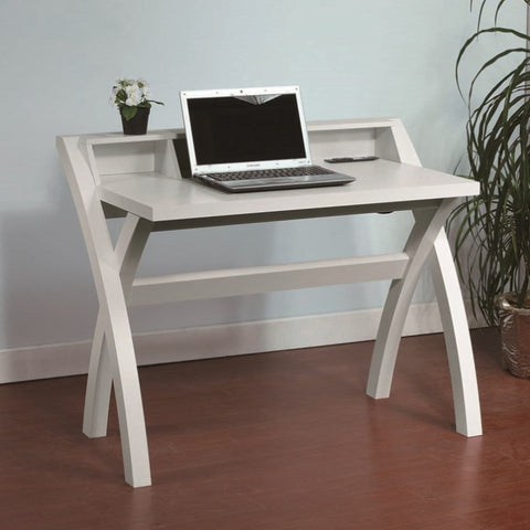 ZUN White Crosshatch Desk, Workstation Desk with USB/Power Outlet B107130814