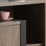 ZUN Wine Cabinet, Kitchen Bar Display Cabinet with 4 Shelves & Center Cabinet- Walnut Oak & Black B107130947