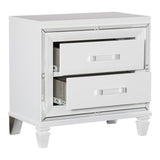 Glamorous White Silver Finish 1pc Nightstand of 2x Drawers Acrylic Bar Pulls Stylish Bedroom B01159024