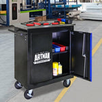 ZUN DOUBLE-DOOR CLAPBOARDl MULTI-FUNCTION TOOL CART--BLAK+BLUE 47181769