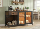 Rustic Brown Coffee Bar Table with Storage Drawer Cabinet RGB LED and Power Outlet 01381229