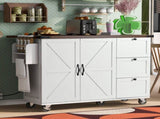 54.5" Farmhouse Kitchen Island with Power Outlet, Kitchen Storage Island with Internal Storage Rack, 48955560