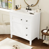30 Inch Vanity with Ceramic Sink, White with 3 Drawers, Solid Wood Frame Modern N710P252105K