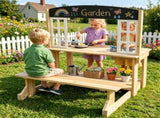 Natural Wooden Kids Mud Kitchen Playset with Bench & Removable Sink, Complete Cookware Accessories 66519414