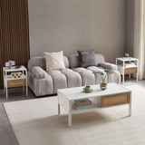 Set of 2, 15.75" Rattan End table with drawer, Modern nightstand, metal legs,side table for living W1265123646