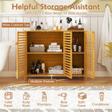 39.5"x14"x31.5" Natural Bamboo Bathroom Cabinet - 3-Door Design Multiple Shelves, Ample Storage 77835733