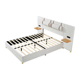 Queen Size Upholstered Platform Bed, Two Outlets and USB Charging Ports on Both Sides, Two Bedside WF324746AAA
