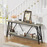 ZUN 70.9 Inch Extra Long Sofa Table, Console Behind Sofa, Entryway Table with 2 Tier Storage Shelves for W1668P237299