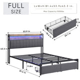 ZUN Full Bed Frames with Storage Headboard and Drawers, LED Platform Bed Frame Full Size, LED W1356133681