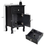 2pcs 40*30*63cm Country Style MDF Spray Paint Curved Feet One Draw One Door Night Table Black 71595633