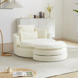 52'Swivel Accent Barrel Modern Beige Sofa Lounge Club Big Round Chair with Storage Ottoman chenille W834P150047