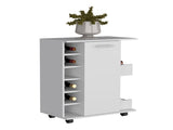Bar Cart with Six-Wine Cubbies Cabot, Two-Side Storage Shelves and Casters, White Finish B092123148