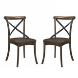 Set of 2 "X" Metal Back Side Chairs, Dark Oak and Black B016P314477