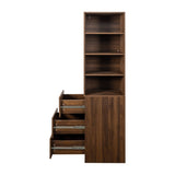 70.87" H Display Storage Cabinet , 4-Tier Shelf, 3 Side Drawers , Modern Wooden Tall Bookshelf W331P281206