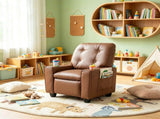 Brown Kids Recliner Sofa with Retractable Footrest, Waterproof PU Leather Toddler Chair with Cup 40193620