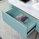 Glam Contemporary Light Teal 1pc End Table White Faux Marble Top Living Room Table Open Bottom B011P184960