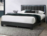 1pc Queen Size Bed Charcoal Wool Fabric Channel Tufting w LED Full Upholstered Bedframe Bedroom Bed B011P238968