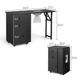 Nail Desk Folding Table, Black MDF Manicure Station w/ 2 Drawers & 1 Door Cabinet for Nail Art Salon 06078270