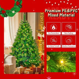 6FT Grass Green Christmas Tree, Large Branches Pine Tree, Pre-Lit Set with Tree & Garland & Wreath, N704P198445F