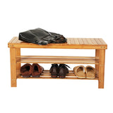 90cm Strip Pattern 3 Tiers Bamboo Stool Shoe Rack Wood Color 19993407