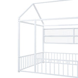 Full Size Metal Bed House Bed Frame with Fence and Shelves, White N737P175361K