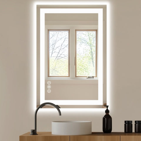 ZUN Anti-fog LED Bathroom Mirror with Dual Light Source and Three Lighting Modes, White W2201P271184