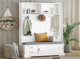ON-TREND Elegant Hall Tree with Sliding Doors, Versatile Coat Rack with 6 Silvery Hooks & Handles, N721P205787K