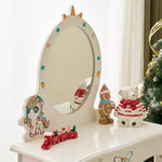 ZUN Kids Vanity Table and Chair Set, Girls Vanity with Mirror & Stool, Cute Unicorn Design, Pretend Play 87535947