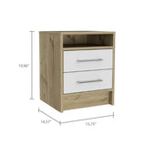 White and Light Oak 2-Drawer 1-Shelf Rectangle Nightstand B06280358