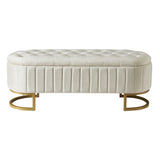 Elegant Upholstered Velvet Storage Ottoman with Button-Tufted,Storage Bench with Metal Legs for N733P208522A