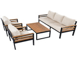 GO 4-Piece Outdoor Furniture Sofa Set for 5 People Acacia Wood Armrests, Patio Conversation Set 17993657