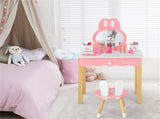 Kids Rabbit Vanity Table Set with Removable Shatter-Proof Mirror, Pink & White Makeup Desk with 69012468