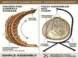 Foldable Hanging Egg Chair with Stand, HDPE Rattan Wicker Swing Chair with Cushion, Heavy Duty Frame 26542188