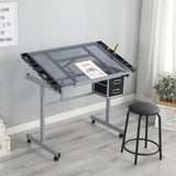Adjustable Art Drawing Desk Craft Station Drafting with 2 Non-woven fabric Slide Drawers and 4 W34728558