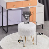 Faux Fur Storage Ottoman Round Furry Vanity Stool with Marble Tray, Compact Footrest with 4 Metal 47853610