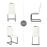 ZUN Modern White PU dining chair living room chair upholstered chair, black metal chair leg design, W210P199101