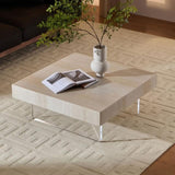34.65'' Square Faux Travertine Pattern Coffee for Living Room,MDF,Modern Design Coffee W2582P279897