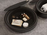 Black Round Coffee Table with Tempered Glass Top, PU Leather Body & Hidden Storage for Living Room, W3081P442392