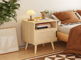 22.83'' H Rattan Nightstand, Side Table with Door Open Shelf, Accent Bedside End Table with Solid 77438934