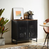 Cabinet with Slatted Grille Striped Door, Modern Style Cabinet, High-Quality MDF and Metal Leg W578P193310