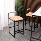 ZUN Set of 2 Water Hyacinth Woven Bar Stools with Back Support Counter Height Dining Chairs for Kitchen, 01077448